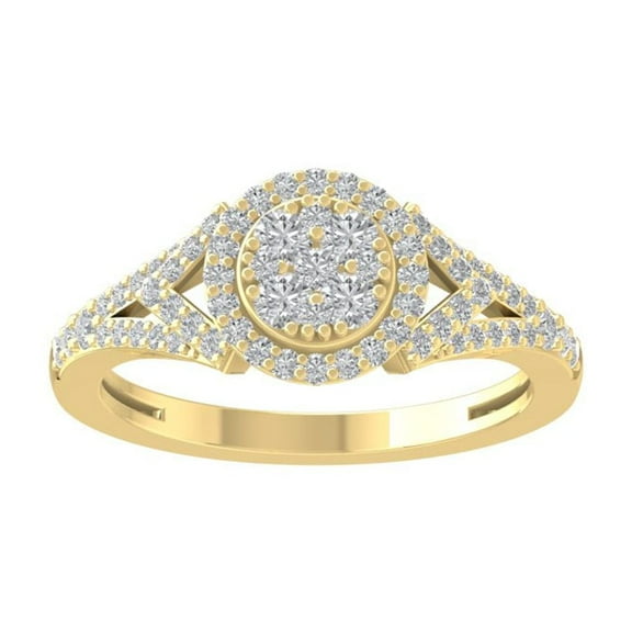 ARAIYA FINE JEWELRY 10K Yellow Gold Round Cluster Diamond Engagement Ring (1/2 cttw, I2-I3 Clarity, I-J Color) Size 7