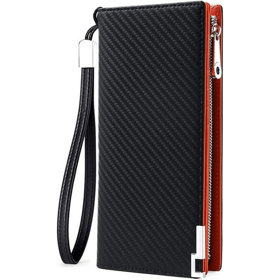 CAILDANL Long Wallets for Men Leather RFID Blocking Bifold Wallet with Zipper