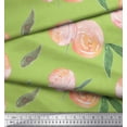 thumbnail image 2 of Soimoi Green Satin Silk Fabric Leaves & Peach Floral Watercolor Print Fabric by Yard 42 Inch Wide, 2 of 3