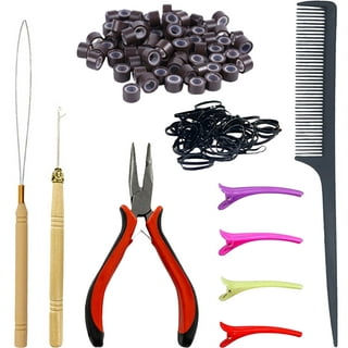 FAGINEY 100PCS Silicone Beads Hair Extension Micro Rings + Hook Needle +  Pulling Loop + Plier Tool Kit ,Hair Extension Rings, Plier 