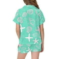 thumbnail image 4 of NAFUU Outfits Set for Girls Kids Satin Outfit Sets Ocean Themed Print Short Sleeve Sleep Clothing Girl's Button Down Shirt and Shorts Suit Partywear 6-7 Years, 4 of 4
