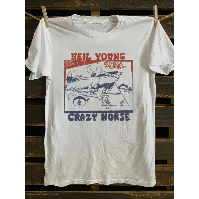Hand-Painted Style Pelican Men'S Neil Young Letter Print Short-Sleeve Round Neck T-Shirt, Casual Sporty Tee, Summer Gifts