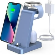 Fast Charging Station for iPhone - ETEPEHI 3 in 1 Wireless Charger Stand for iPhone 14 13 12 11 Pro X Max XS X, iWatch Charger for Series 7 6 SE 5 4 3 2 & Airpods with Adapter,Blue