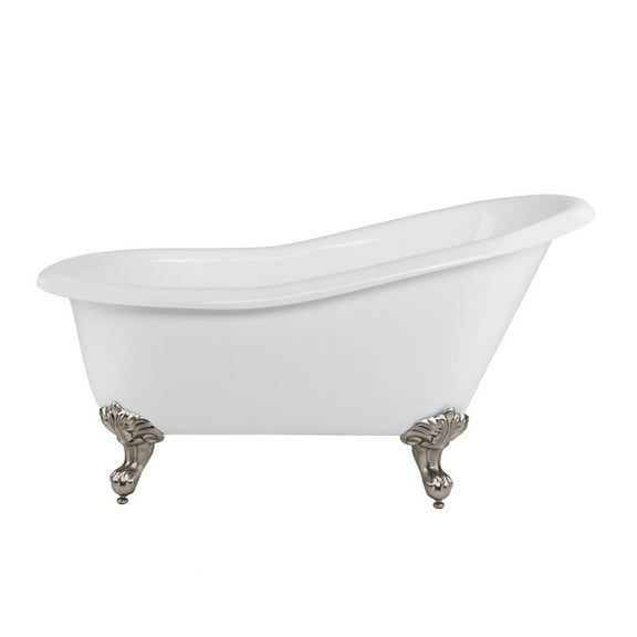 Aurora 57 Inch Acrylic Slipper Clawfoot Tub - Rim Faucet Drillings - Imperial Ball & Claw Feet