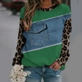 thumbnail image 4 of Roncen Women's Leopard Print Sleeve Pullover, Denim Patch Hoodie, Long Sleeve Casual Crewneck Sweatshirt, 4 of 5