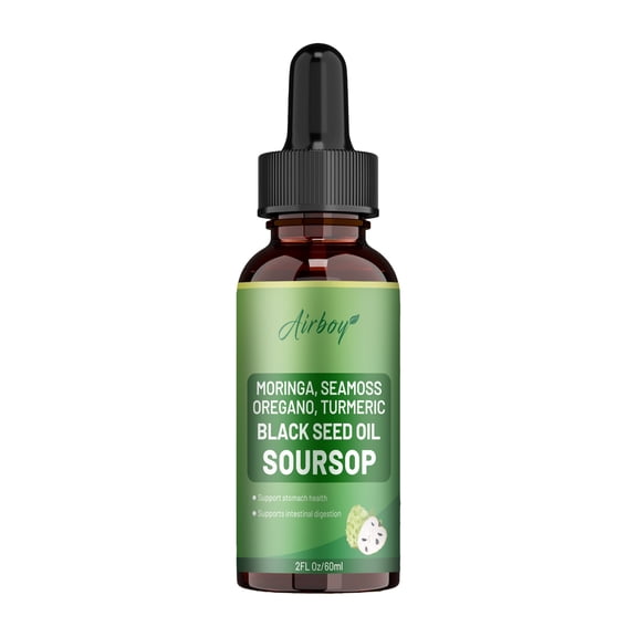 Soursop Liquid Drops 10-in-1 - with Sea Moss, Moringa, Turmeric, Black Seed Oil, Oregano & Ashwagandha - Immune, Energy & Digestive Support - 2Fl Oz