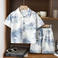 thumbnail image 2 of mgoYE Boys Outfit Size 9-10 Years Boy's 2 Piece Outfits Summer Hawaiian Vacation Beach Button Shirt and Shorts Going Out Sets Blue, 2 of 5