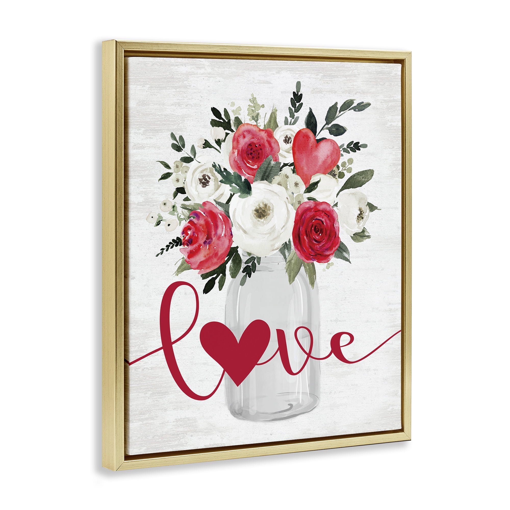 Stupell Industries Red Love Bouquet Botanical & Floral Painting Gold Floater Framed Canvas Art Print Wall Art, 25 x 31