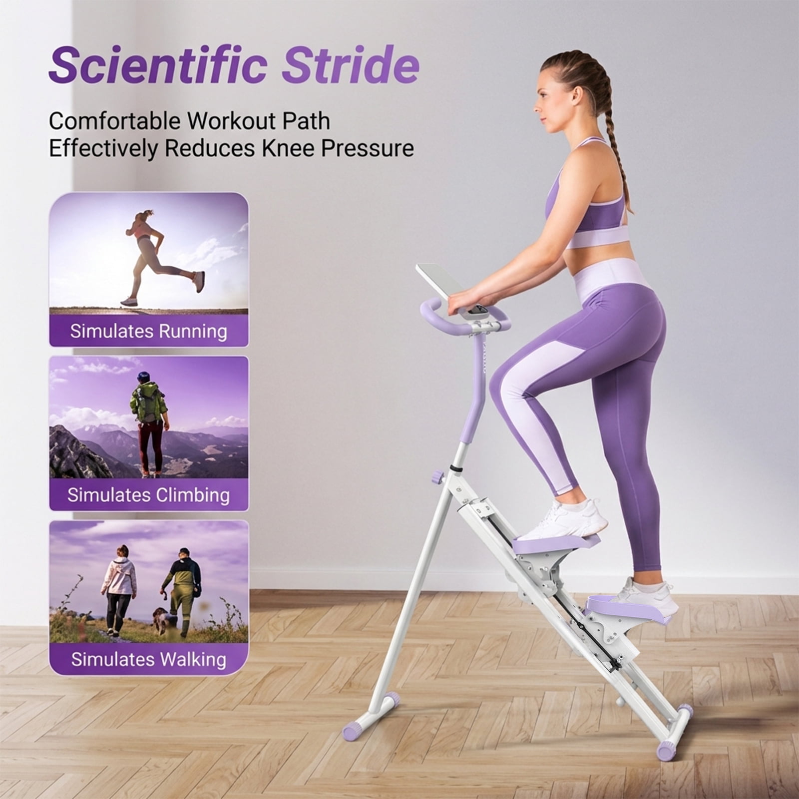 Stair Stepper with 6-Level Adjustable Handrails, 330lb Weight Capacity Stair Climber for Full-Body Exercise, Compact Foldable Step Machines for Home Workouts & Small Spaces, Purple