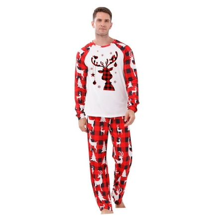

AnuirheiH Xmas Pjs Set Man Daddy Plaid Print Blouse Tops+Pants Family Clothes Pajamas Sale Clearance