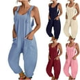 thumbnail image 2 of QATAINLAV Womens Overalls Loose Fit Wide Leg Jumpsuits Summer Casual Bib Rompers Sleeveless Straps Jumpers Pant with Pockets Blusas De Mujer Elegantes, Blue, M, 2 of 7