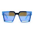 thumbnail image 2 of Showy Metallic Plastic Colorful Mirror Lens Rectangle Mob Horn Rim Sunglasses Blue Mirror, 2 of 4