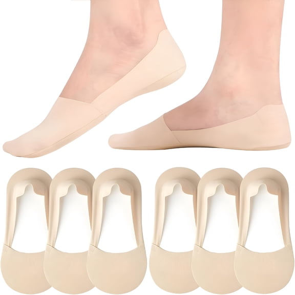 TELOLY 6 Pairs No Show Socks Womens Nylon Non Slip Low Cut Invisible Liner Footies Thin Silk Socks for Flats Loafers Lightweight