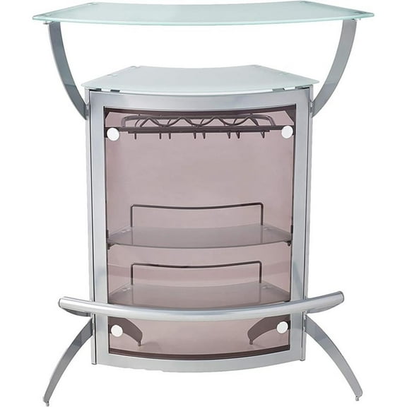 Stonecroft Union Contemporary Metal Glass Top Home Bar Unit in Silver