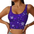 thumbnail image 1 of Fotbe Dark Purple Snowflakes Sujetador Deportivo Largo sin Aros para Mujer con Almohadillas y Soporte Medio, Transpirable y Absorbente, Camiseta Tipo Chaleco o Tank Top-Large, 1 of 8