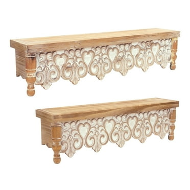 Maykoosh Ornamental Wall Shelf With White-Washed Wood (Set Of 2)