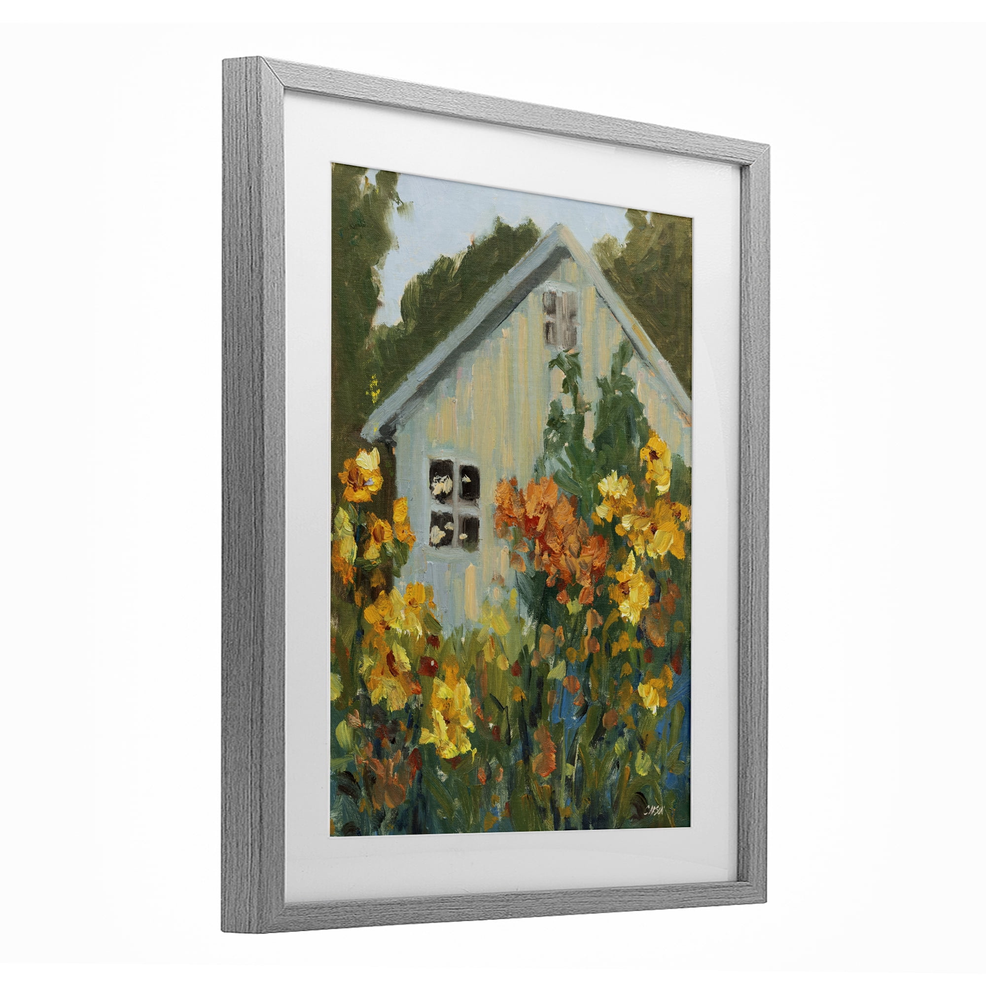 Stupell Industries Sunlit Cottage Garden View Gray Framed Print Under Glass, design by Carson Overstreet