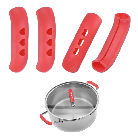 4-Pack Silicone Assist Handle Holder Grip, Heat Resistant Non-Slip Pot Grip Hot Handle Sleeve for Frying Cast Iron Skillet [Red]
