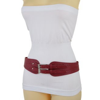 Women Gold Faux Leather Fashion Elastic Belt Hook Buckle M L  display picture 1