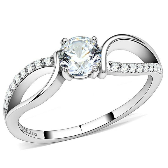 High polished (no plating) Stainless Steel Ring with AAA Grade CZ in Clear for Women Style DA004