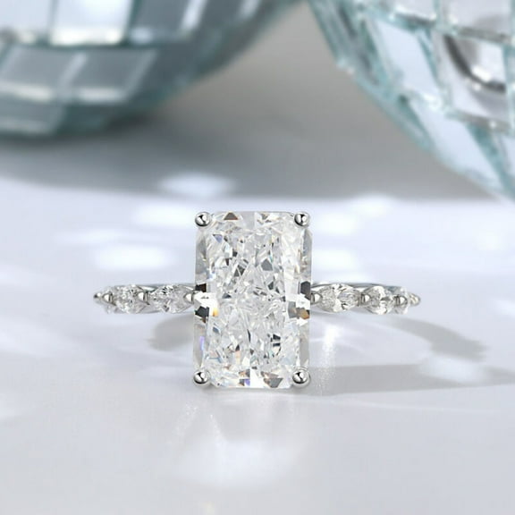 Eclet Jewels Radiant Cut Excellent 2 Ct Diamond Ring For Women's - White Gold Over 14K Silver Diamond Ring - Solitaire with Accent Diamond Ring for Women's - Engagement Wedding Diamond Ring for Ring