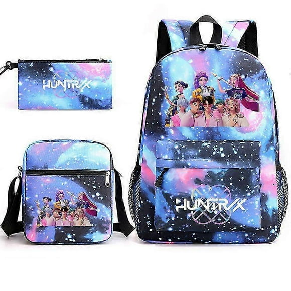 3 PCS Set Backpack K-Pop Demon Hunters Anime School Backpack Elementary School Bag Lunch Bag Pencil Bag