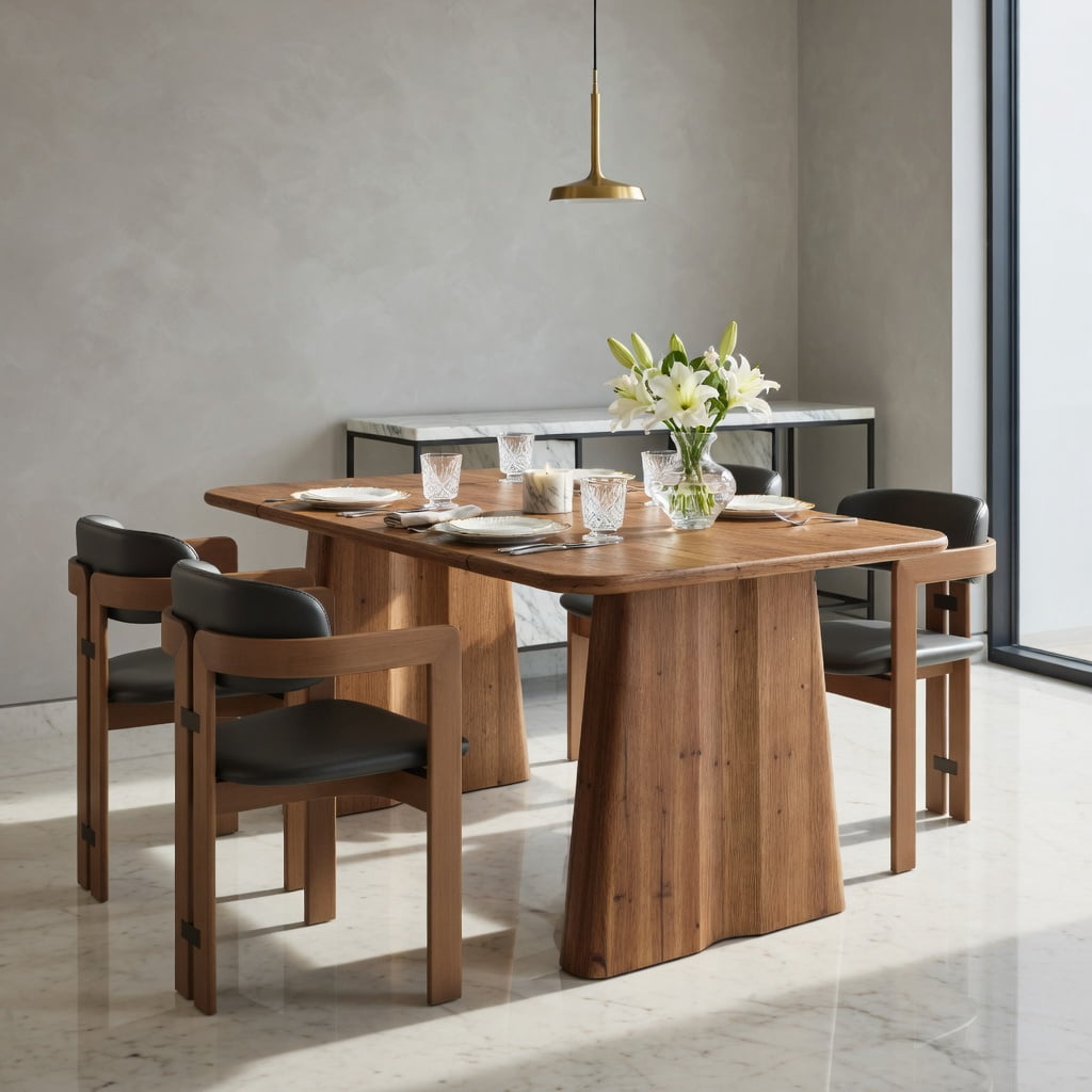 Hommoo 63 Inch Solid Wood Rectangular Dining Table with Double Pedestal Base, Rustic Vintage Kitchen & Home Office Desk, Child-Safe Rounded Edges, Natural