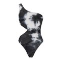 thumbnail image 3 of Mrat High Waist Bathing Suit Shorts Women's Wrinkled Fabric Fashion Tie Dyed One Shoulder Bikini One-Piece Swimsuit Women's Tankinis Bottoms Monokini S-119 White M, 3 of 6