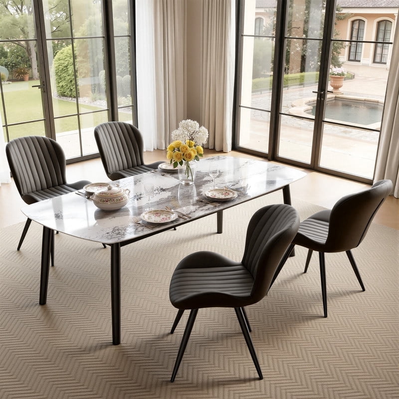 Daluvenix Modern Dining Chairs Set of 4 Upholstered Comfy Fabric Kitchen & Dining Room Chairs with Metal Legs & Thick Cushions for Living Room, Black