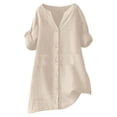 thumbnail image 4 of 3/4 Length Sleeve Womens Tops 2026 Trendy Casual Cotton Linen V Neck Button Up Stand Collar Work Tshirt Womens Blouses, 4 of 4