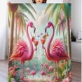 thumbnail image 1 of Manta de franela suave y acogedora con diseño de flamencos tomando cócteles para fiestas de verano, 60 x 90 pulgadas, decorativa, ligera, cálida y difusa, para sofá, cama, sillón, 1 of 7