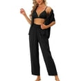 thumbnail image 2 of INSPIRE CHIC Women's Pajama Sets Short Sleeve Shirt Long Pant Sleevewear Nightshirt PJ Set M Black, 2 of 5
