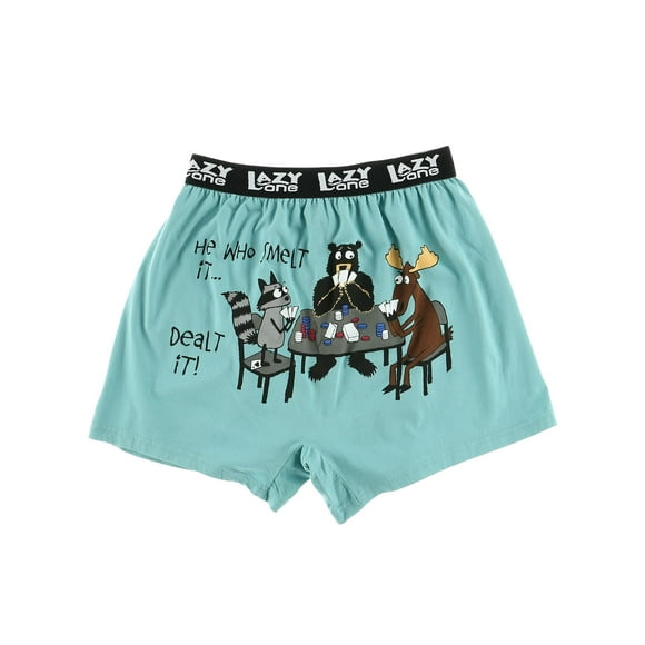 Lazy One Funny Animal Boxers Novelty Boxer Shorts Humorous Underwear gag gifts for Men Moose Bear card games Smelly (He Who Smelt It Dealt It Small)