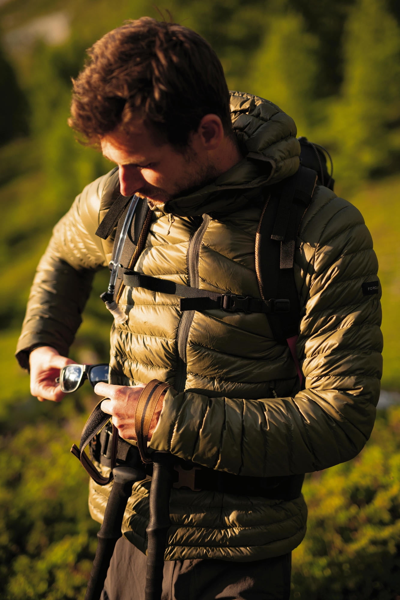 Forclaz Trek 100, 23°F Real Down Packable Puffer Backpacking Jacket, Men's, Green, Large