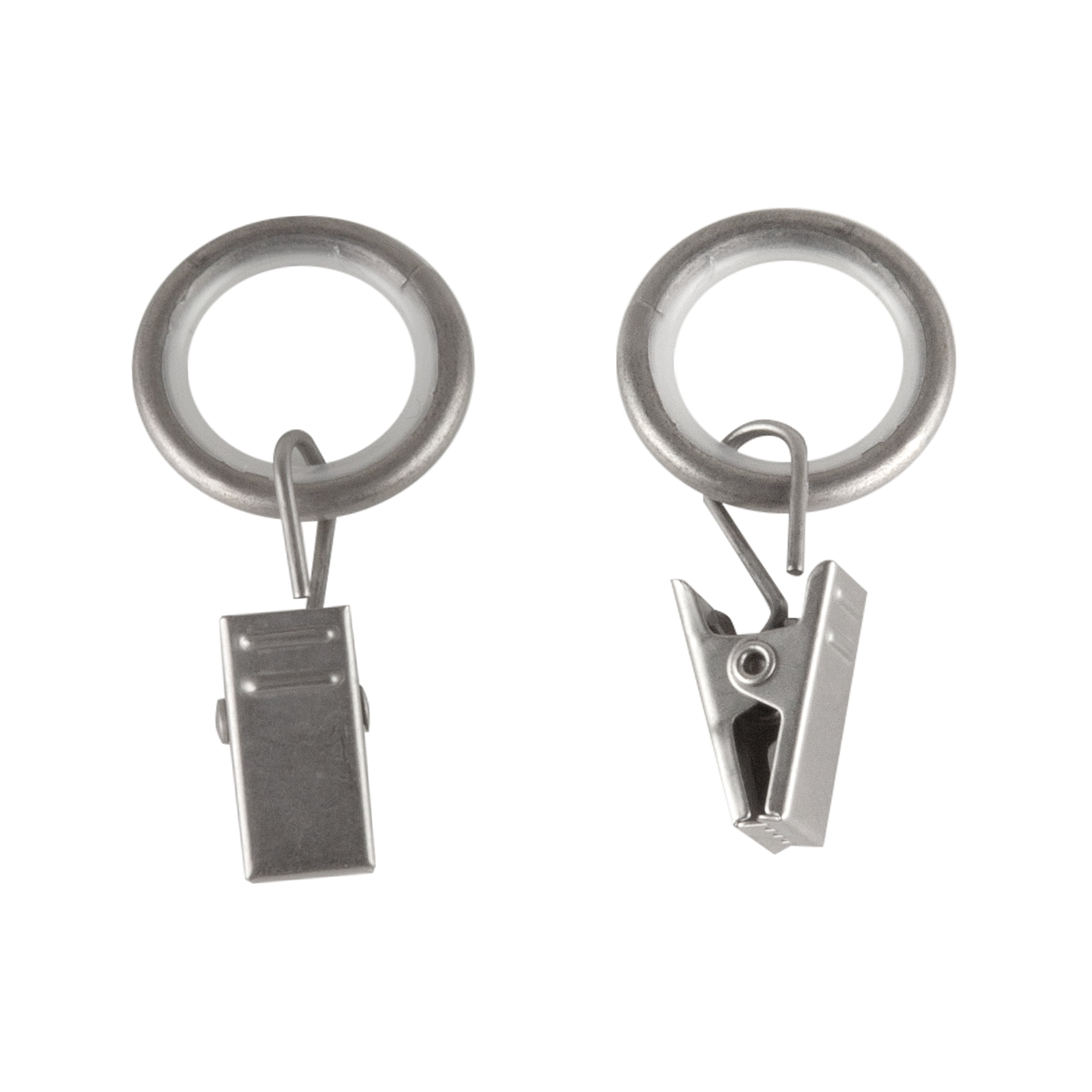 PlusCasa Noise-Canceling 9/16 inch Satin Nickel Curtain Rings with Clips (10 Count)