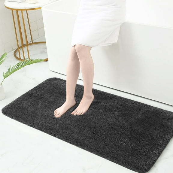 Bath Rugs for Bathroom Non Slip, Microfiber Washable Black Large Bathroom Mat, Absorbent Shaggy Shower Floor Mat, Bath Rug Runner 24"X47"