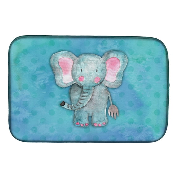 Blue Elepant Watercolor Dish Drying Mat