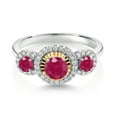 thumbnail image 2 of Gem Stone King 0.87 Ct Round Red Ruby 925 Silver and 10K Yellow Gold 3 Stone Women's Lab Grown Diamond Ring (Size 7), 2 of 3