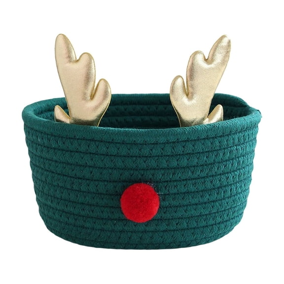 Rysoverian Christmas Reindeer Decor Storage Basket Desktop Organizer Basket for Candy Gift Snack Small Stuff Holiday Tabletop Decor