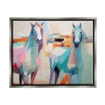 Stupell Industries Pastel Stallions Duo Animals & Insects Painting Gray Floater Framed Canvas Art Print Wall Art, 21 x 17