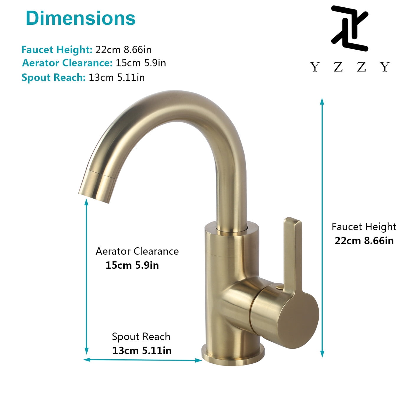 YZZY Bathroom Sink Faucet Single Handle Single Hole Lavatory Basin Faucet Brushed Gold Modern Vanity Sink Faucet