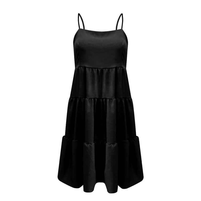 Vedolay Free People Dress Women's Summer Casual Loose Sleeveless Spaghetti  Strap Asymmetric Tiered Beach Maxi Long Dress,Black XL - Walmart.com
