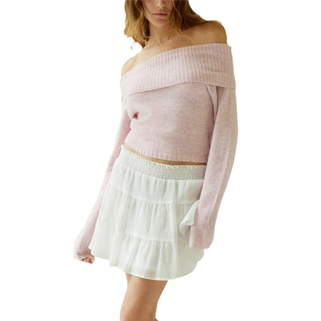 xiaxaixu Sweaters for Women Spring Autumn Knit Tops Solid Color Long Sleeve Off Shoulder Slim Knitwear