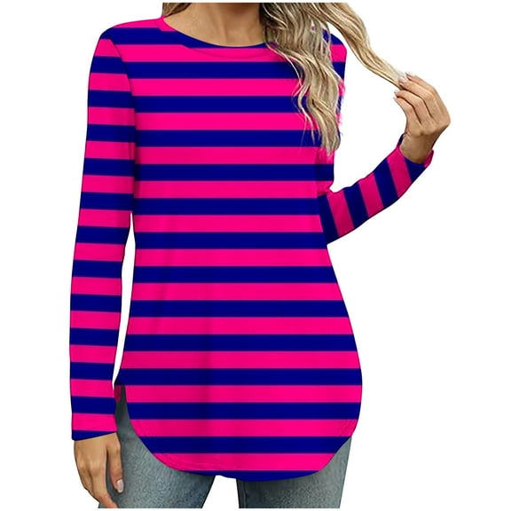 Oversized Sweatshirt for Women 2024 Fall Crewneck Striped Long Sleeve Shirts Women's Striped Long Sleeve Tunic Tops to Wear with Leggings Fall Casual Loose Fit Crewneck Shirts Soft Pullover Tops