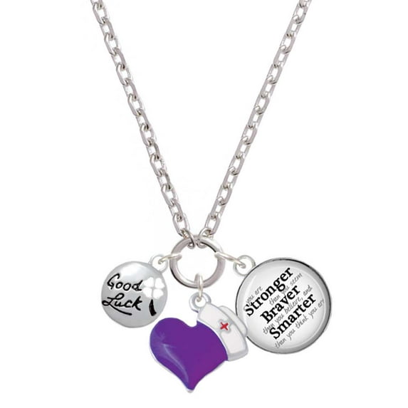 Delight Jewelry Silvertone Good Luck Disc with Cutout Four Leaf Clover - Purple Heart Nurse Strong Zoe Necklace