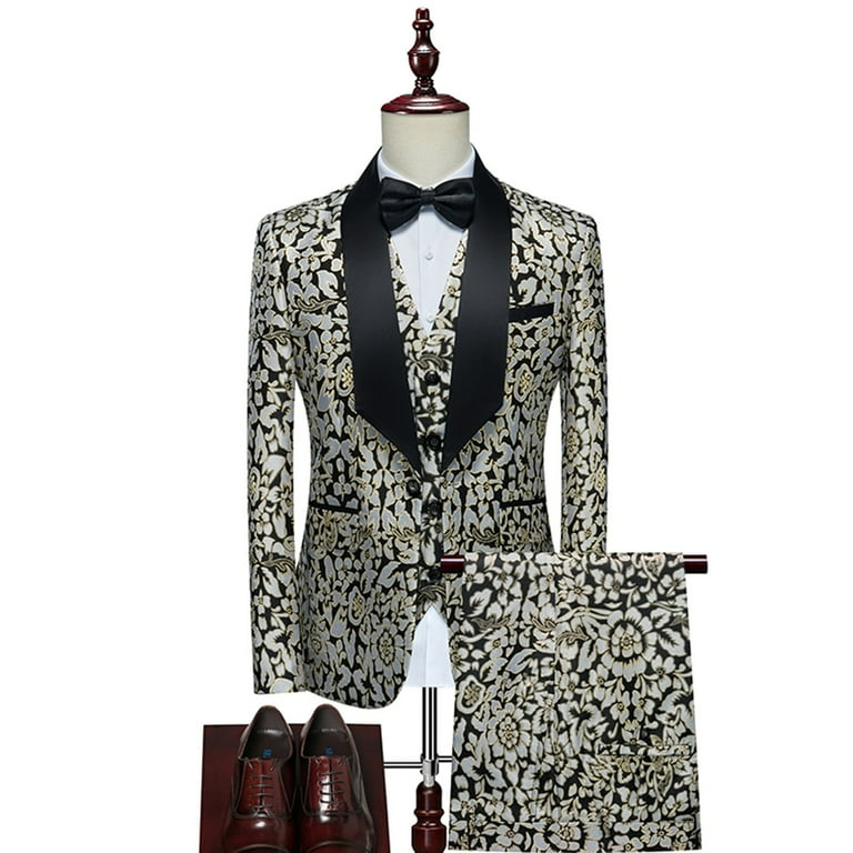 Clearance Blazer for Men Mens 3 Pieces Luxury Suits 1 Button Print Dinner  Tuxedo Jacket Pants Prom Wedding Elegant Blazer Dress Suit - Walmart.com