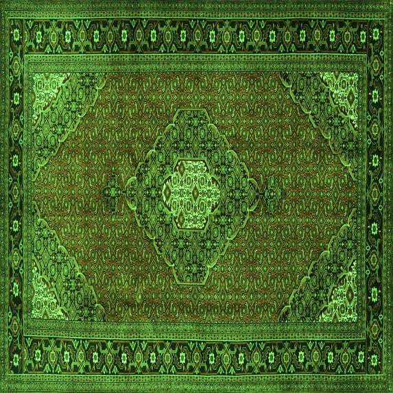 Ahgly Company Indoor Square Medallion Green Traditional Area Rugs, 6' Square