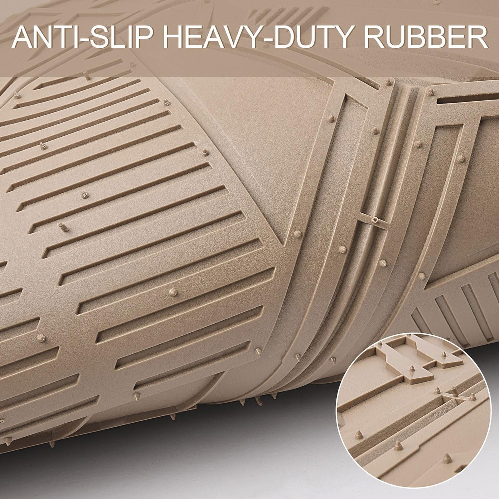 CAR GRAND Heavy duty rubble car floor mats full set deep dish water proof anti slip all weather truck mats universal fit trim-to-fit trimmable all beige