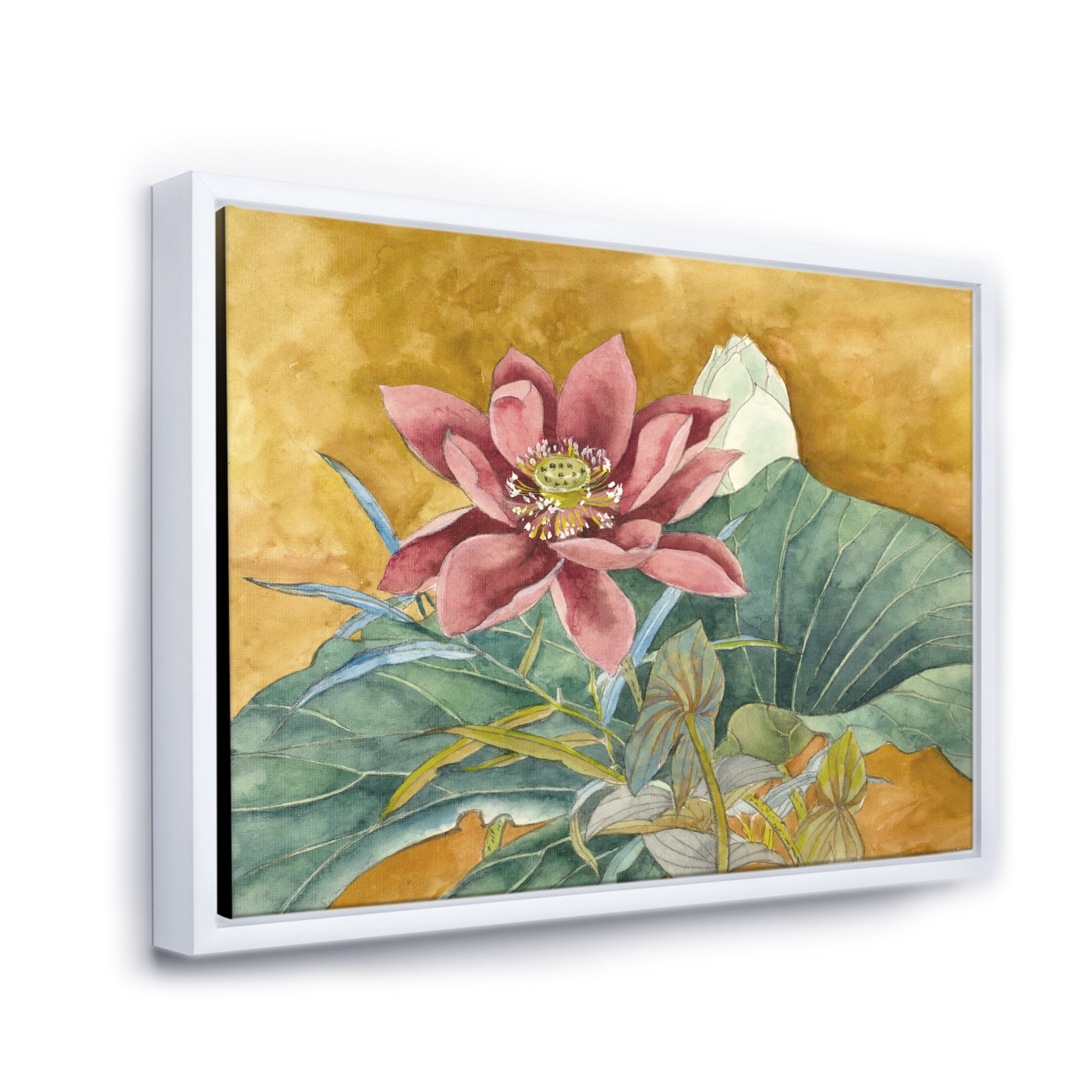 Designart 'Ancient Impression of Pink Lotus' Traditional Framed Canvas Wall Art Print