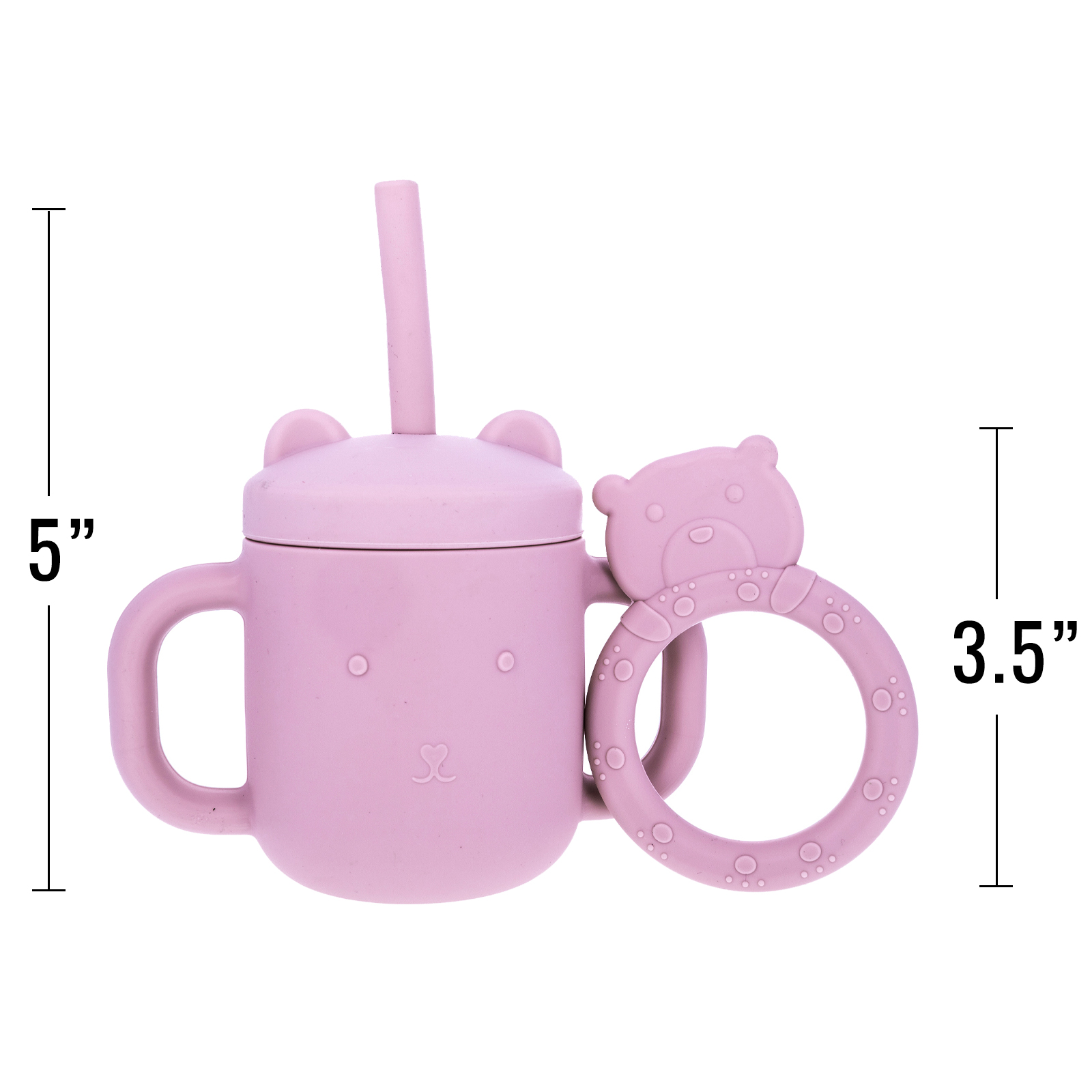 Beille 2pc Lavendar Food Grade Silicone Sippy Cup and Straw Teething Toys Set Baby Feeding Essentials Ages One and Up